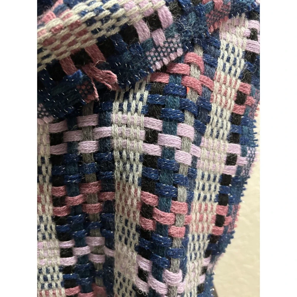 Italian Lambswool Acrylic Blend Plaid‎ Fringe Scarf Blue Pink Gray Sparkle